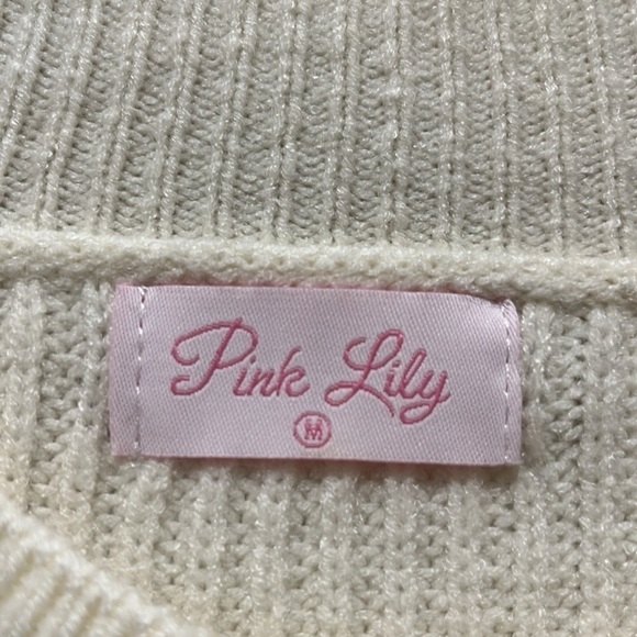 Pink Lily Women’s Sweater Crew Neck Block Design Long Sleeve Cream Gray Blue SzM - Picture 7 of 9